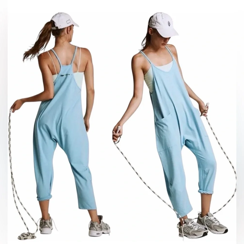 Free People FP Movement Hot Shot Jumpsuit Pants Romper Mediterranean Blue XS NWT - Picture 8 of 16